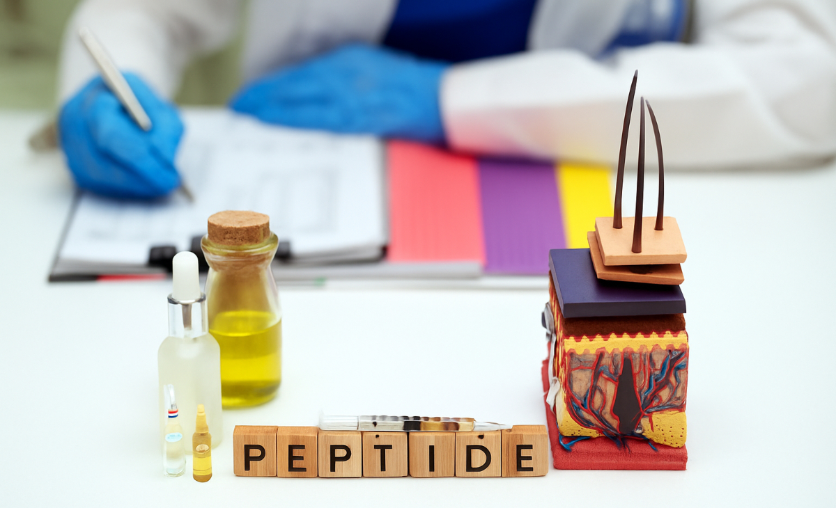 Moderne Formulierungen setzen auf Peptide, die gezielt Zellerneuerung und Hautelastizität unterstützen Peptide-Symboldarstellung
